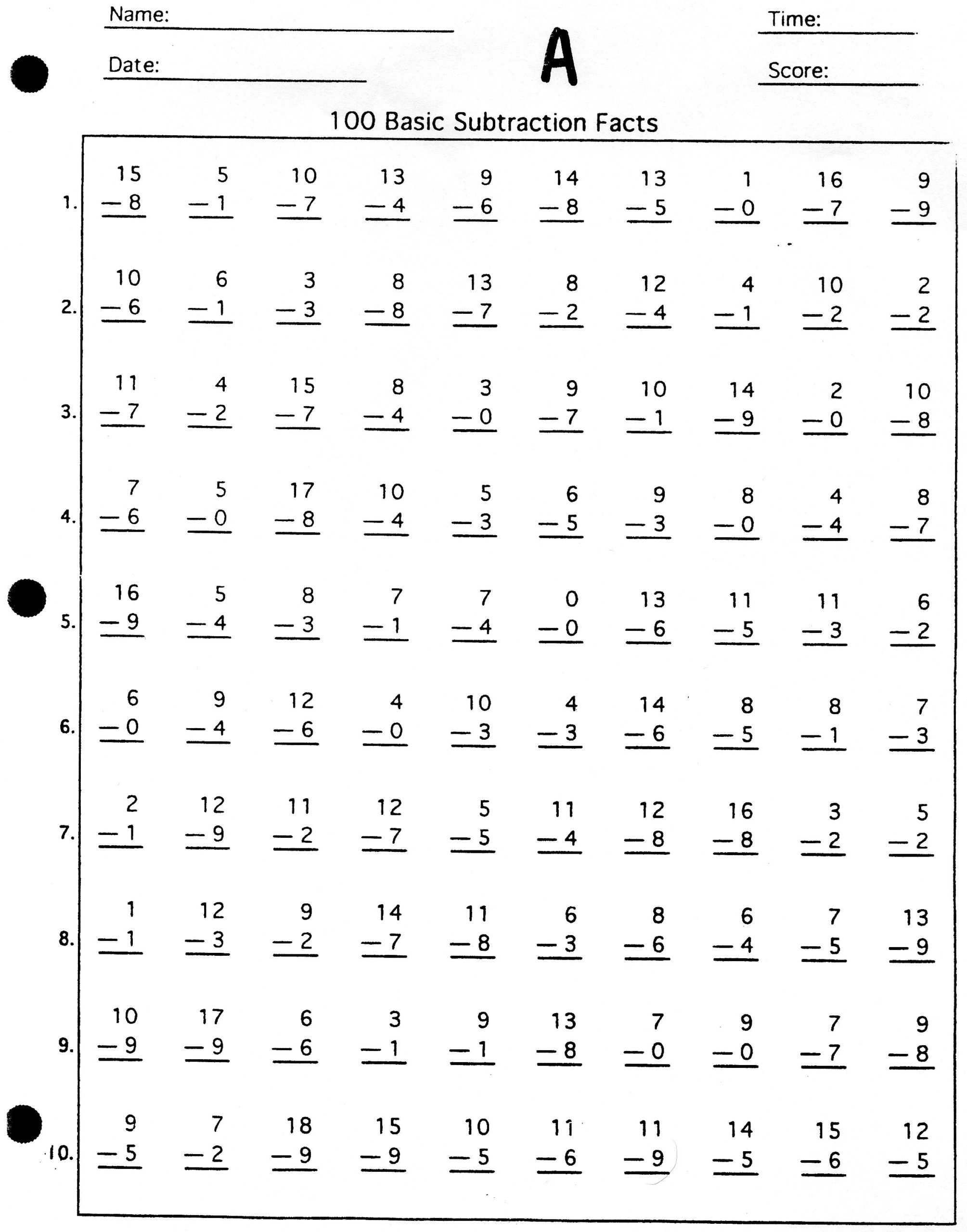 100 Math Facts Multiplication Worksheet Times Tables Worksheets