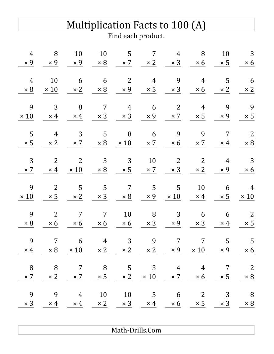 100 Math Facts Multiplication Worksheet Times Tables Worksheets