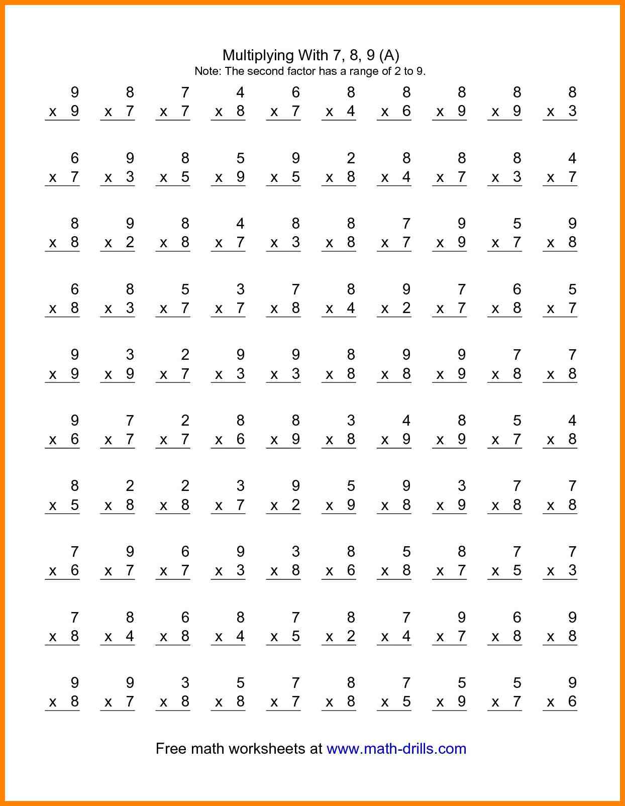 100 Math Multiplication Facts Worksheet Multiplying 1 To 12 By 7 100 