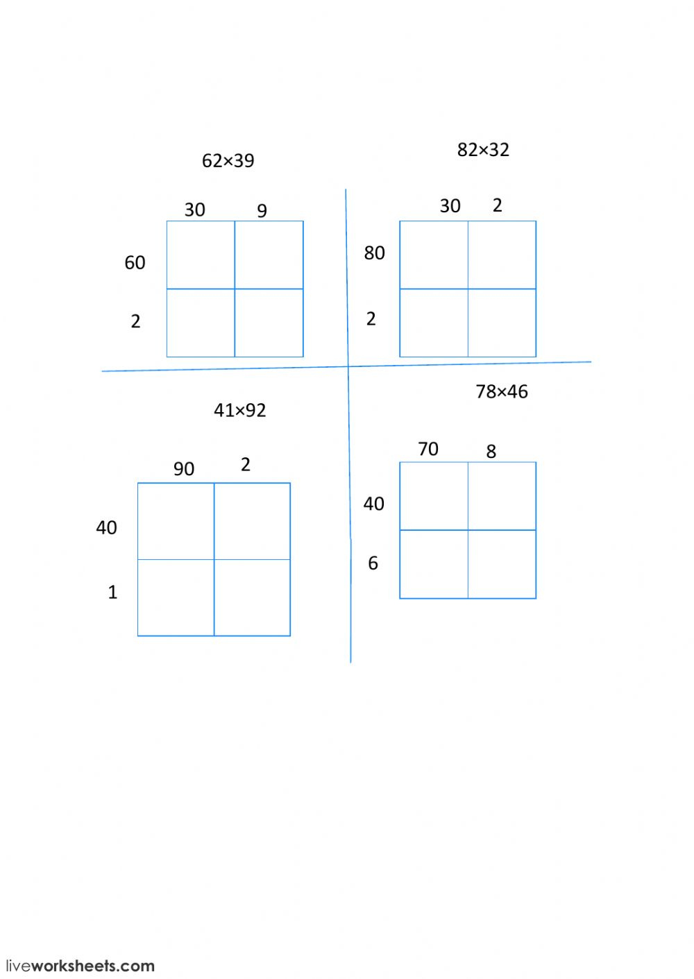 2 Digit By 2 Digit Multiplication Using Area Model Worksheets Times 