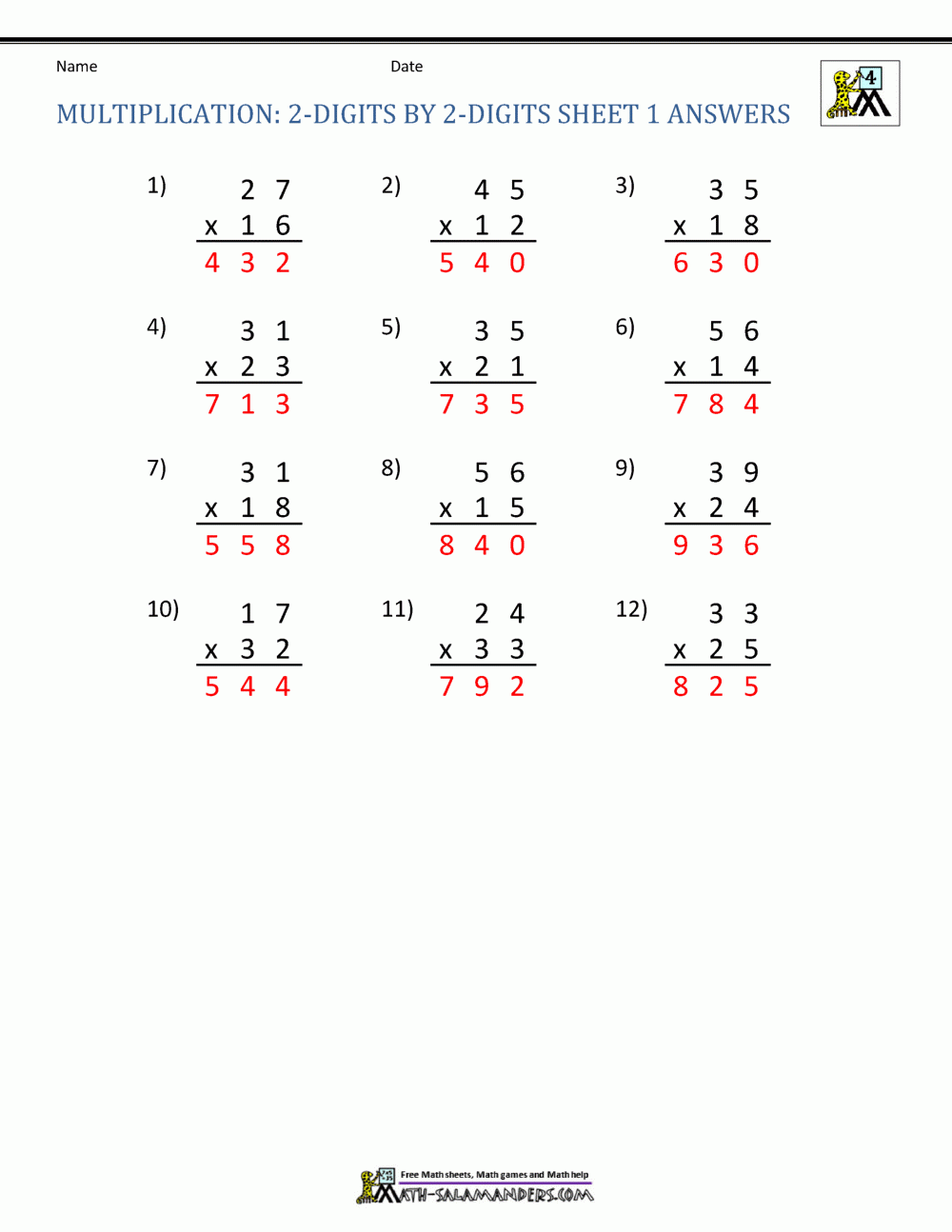 2 Digit By 2 Digit Multiplication Worksheets Times Tables Worksheets