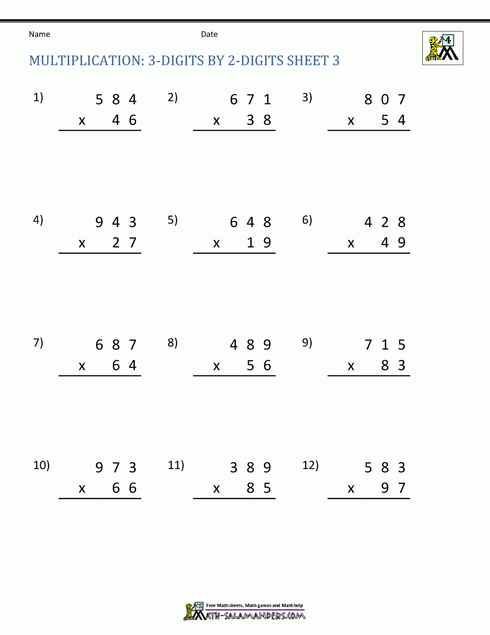 2 Digit Times 2 Digit Multiplication Worksheets Times Tables Worksheets