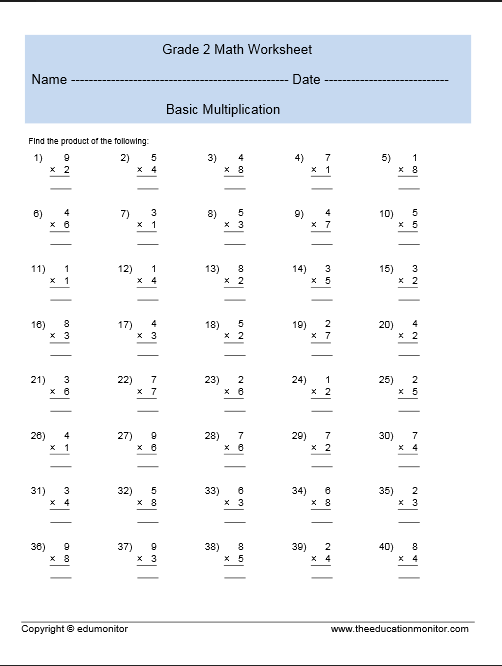 2nd Grade Basic Multiplication Math EduMonitor