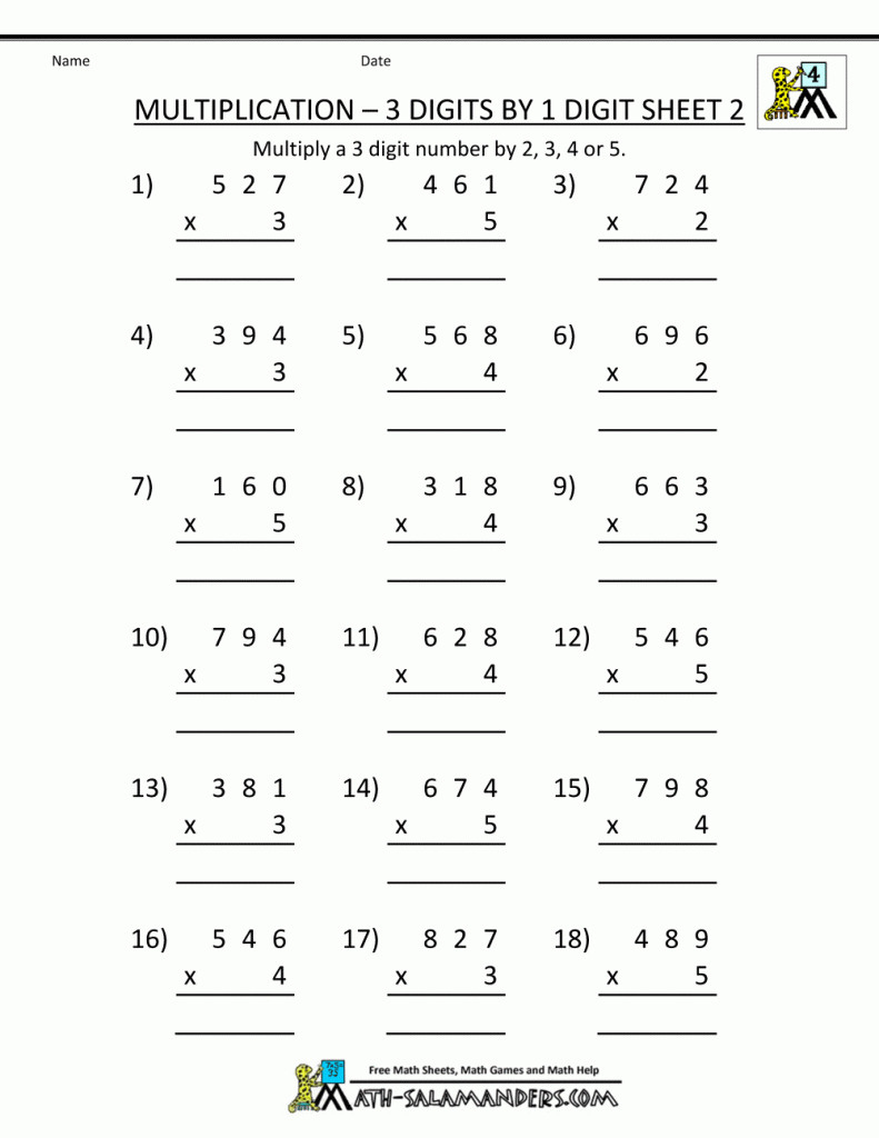 3 Digit Multiplication Worksheets Printable On Compound Db excel