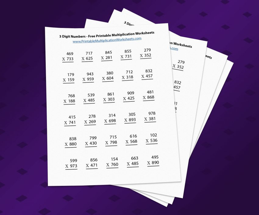3 Digit Numbers Printable Multiplication Worksheets