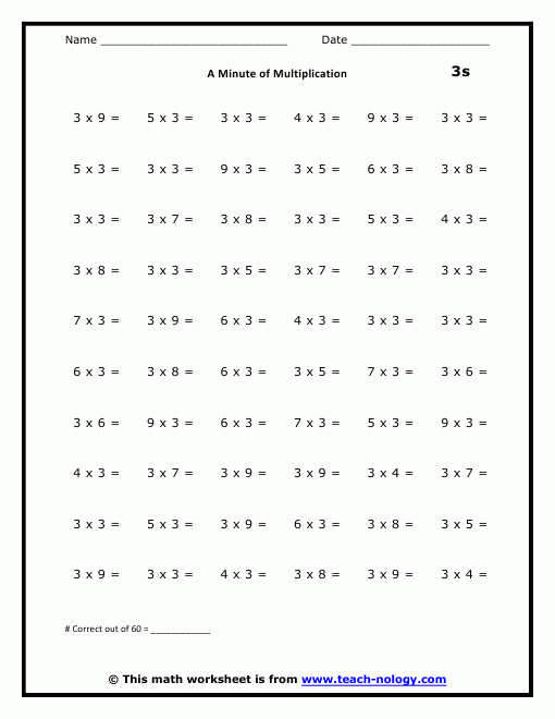 Multiplication Facts Worksheets 3s | Multiplication Worksheets