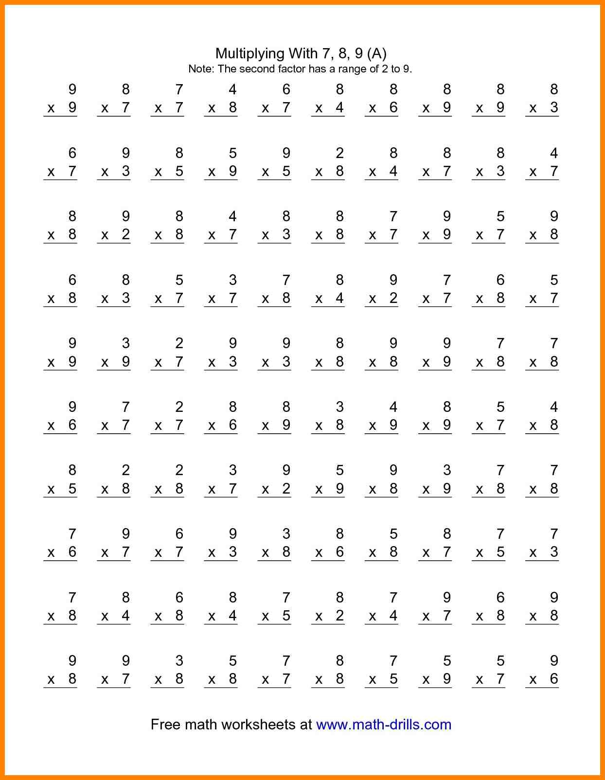4th Grade Multiplication Test Worksheet Times Tables Worksheets