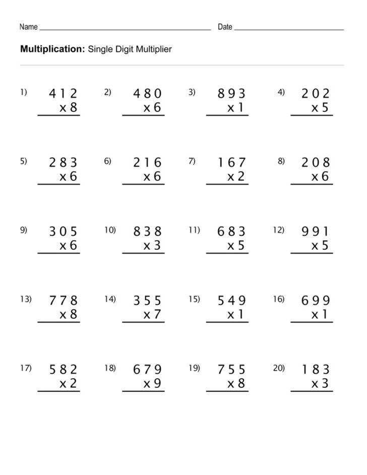 Free Printable Multiplication Worksheets Grade 4