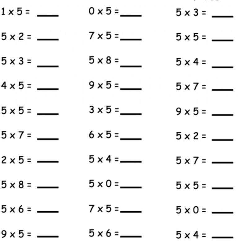 5s Multiplication Fluency Worksheet | Multiplication Worksheets