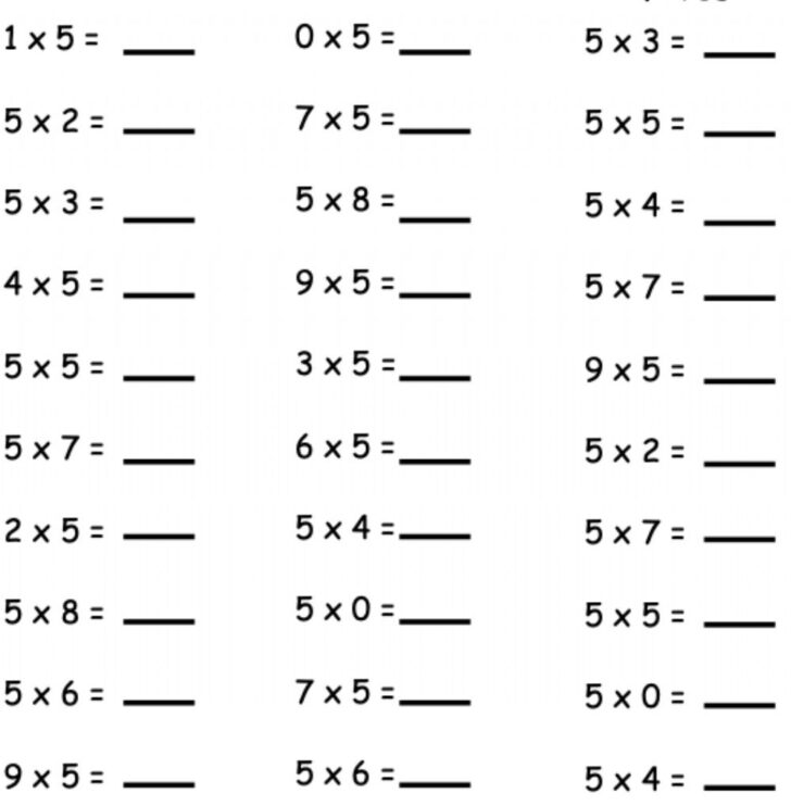 Multiplication Worksheets Printable 5s