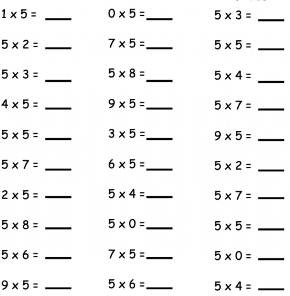 5s Multiplication Fluency Worksheet