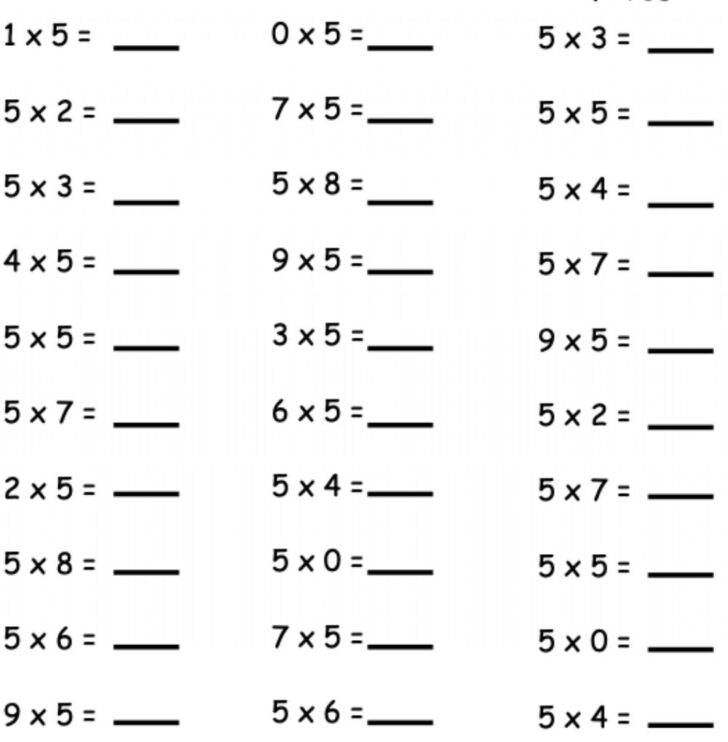 5s Multiplication Worksheet
