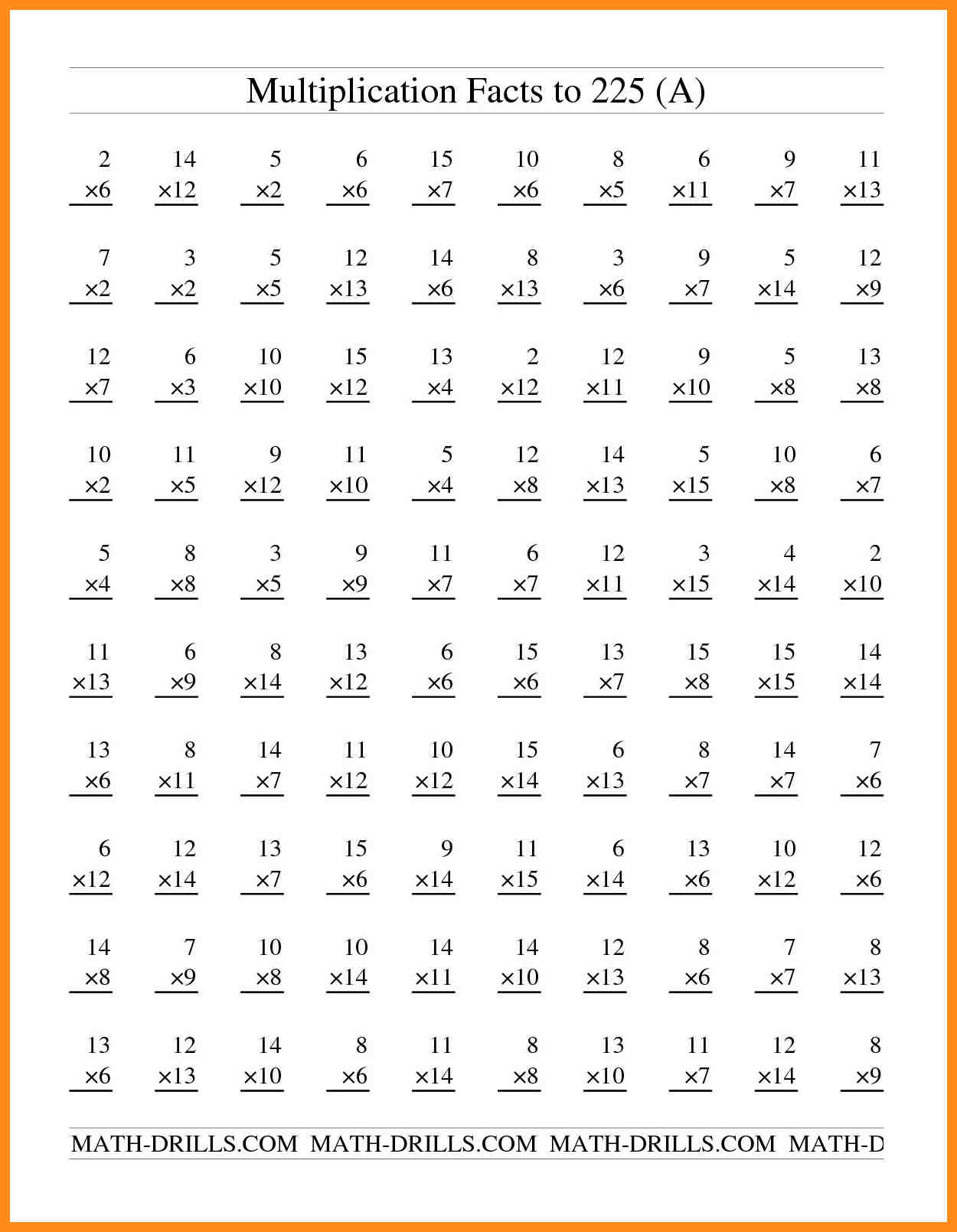 5th Grade Multiplication Math Facts For Practice