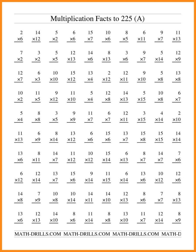 5th Grade Multiplication Math Facts For Practice