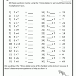 7x Multiplication Worksheets Times Tables Worksheets