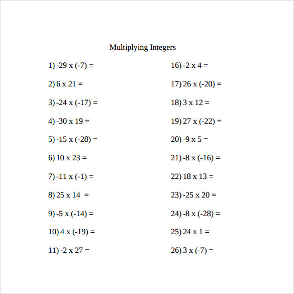 9 Multiplying Integers Horizontal Worksheet Templates To Download 