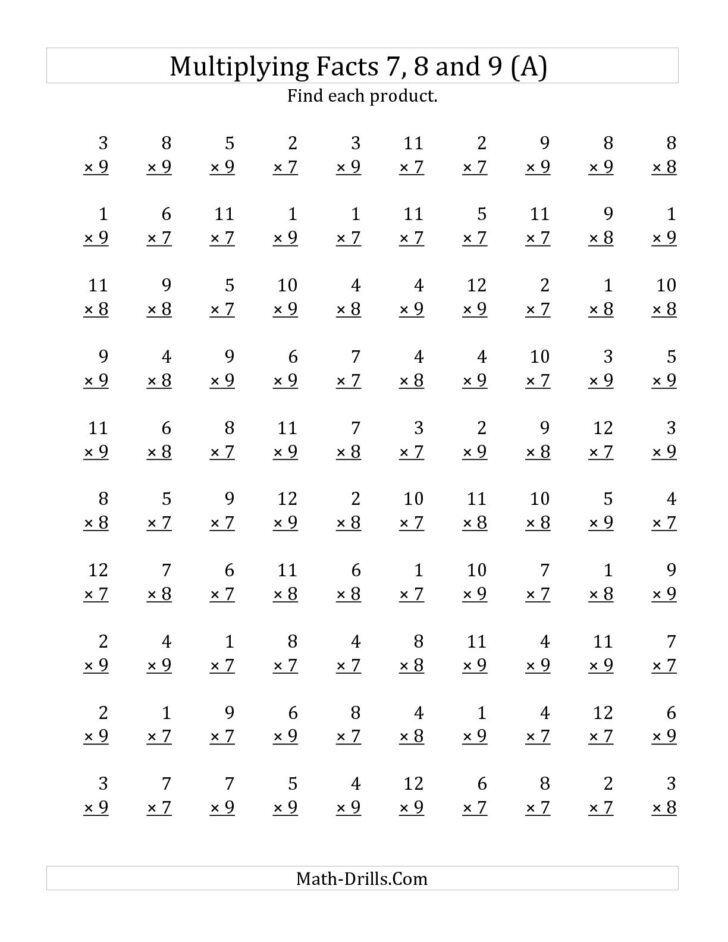 Multiplication Worksheets 9’S