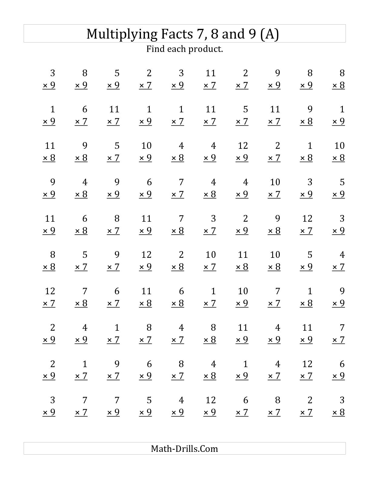 9s Multiplication Worksheets