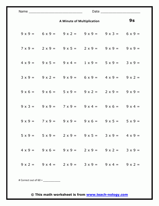 9’S Multiplication Worksheet | Multiplication Worksheets