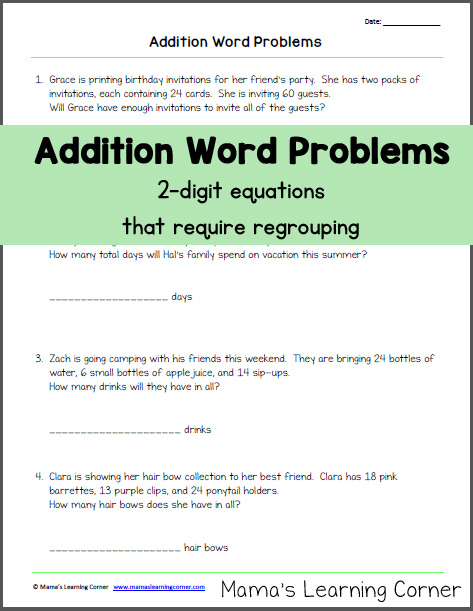 Addition Word Problems with Regrouping Mamas Learning Corner