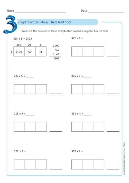 Box Method Multiplication Worksheet 5th Grade