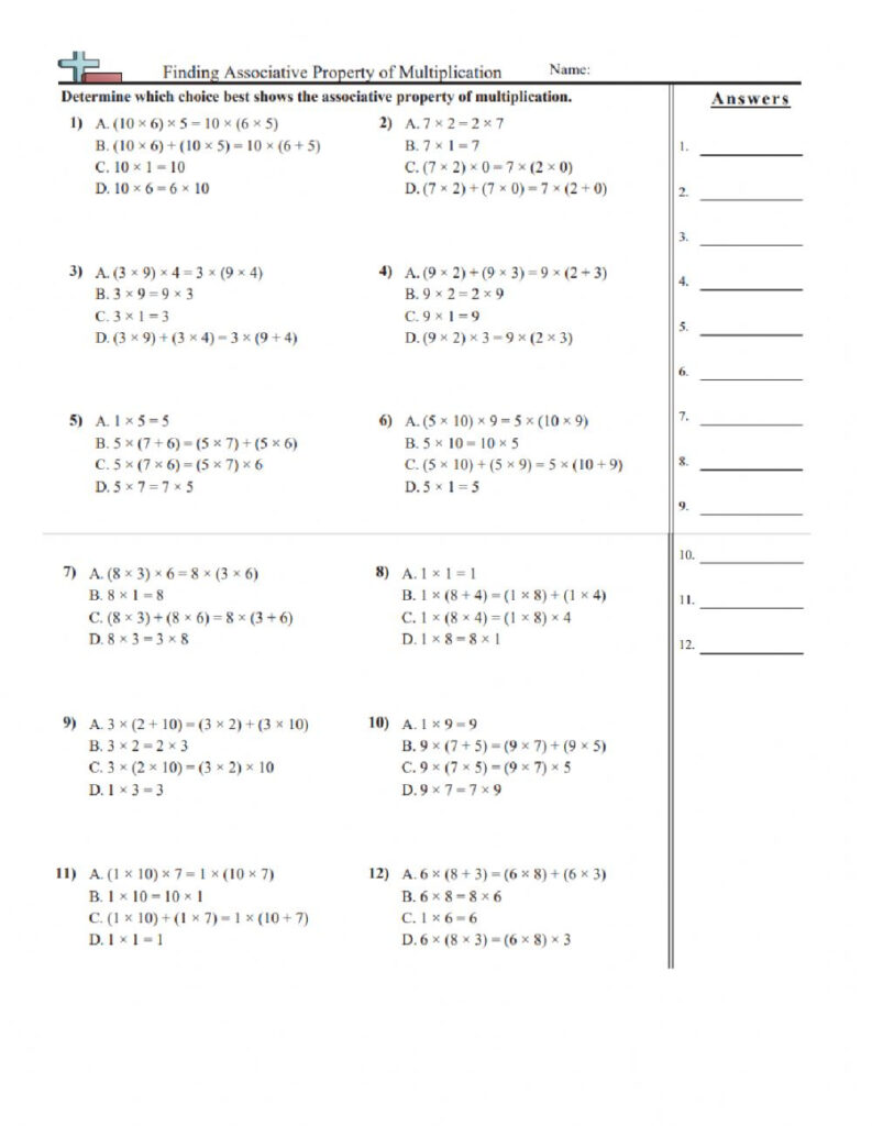 Associative Property Of Multiplication Worksheet | Multiplication ...