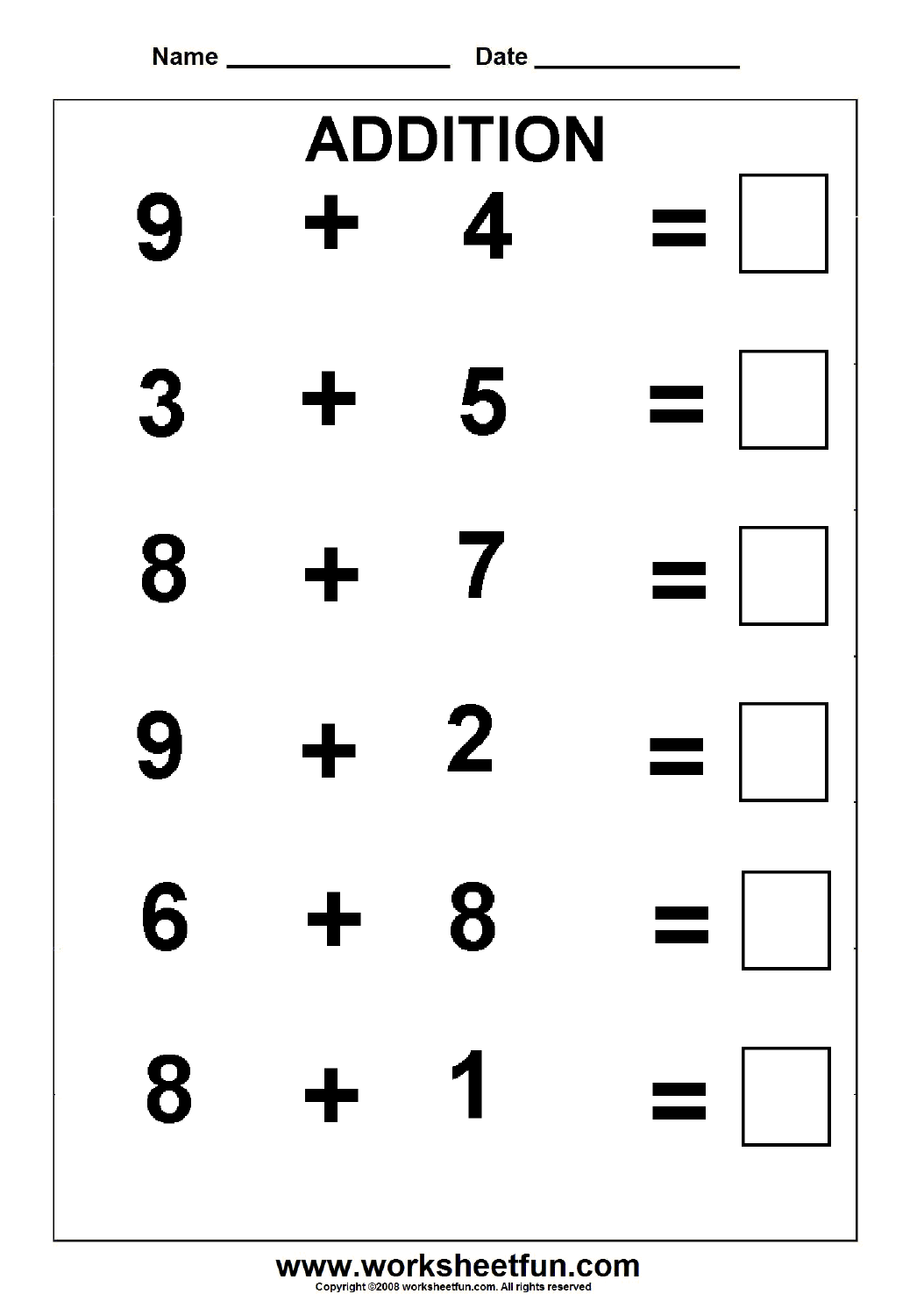 Beginner Addition 5 Kindergarten Addition Worksheets FREE Printable 