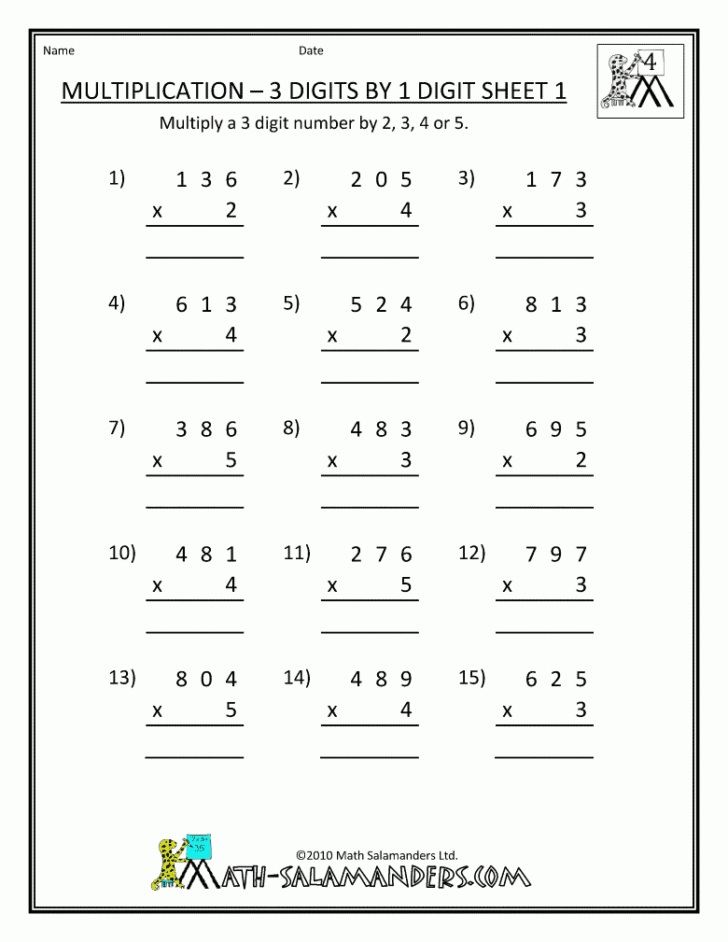 Worksheet On Multiplication For Class 3