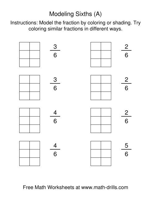 Coloring Fraction Models Sixths A Fractions Worksheet