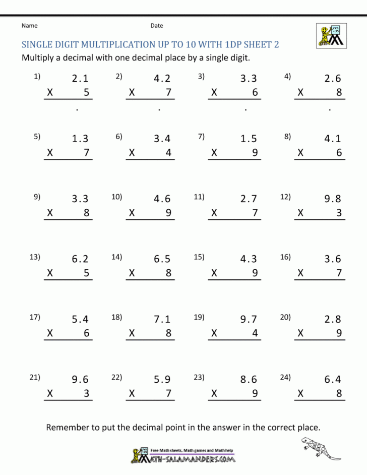 Decimal Multiplication Worksheet