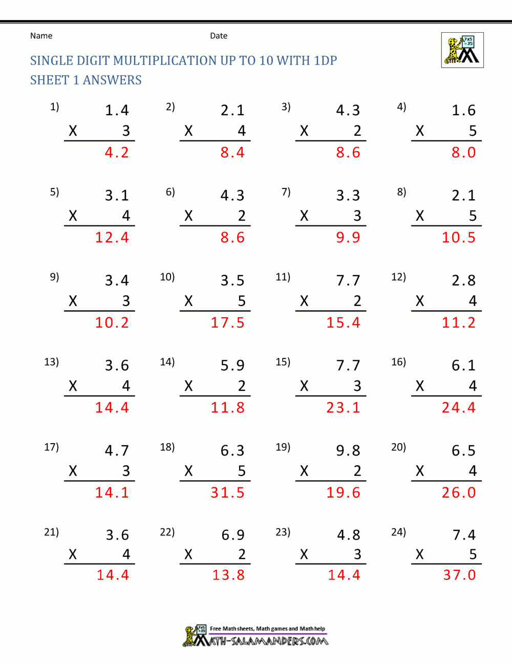 Decimal Multiplication Worksheets 5th Grade