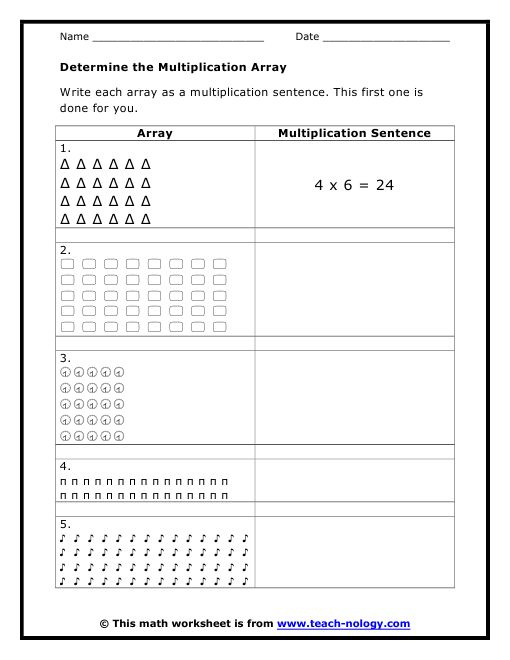 Determine The Multiplication Array Multiplication Array Worksheets 