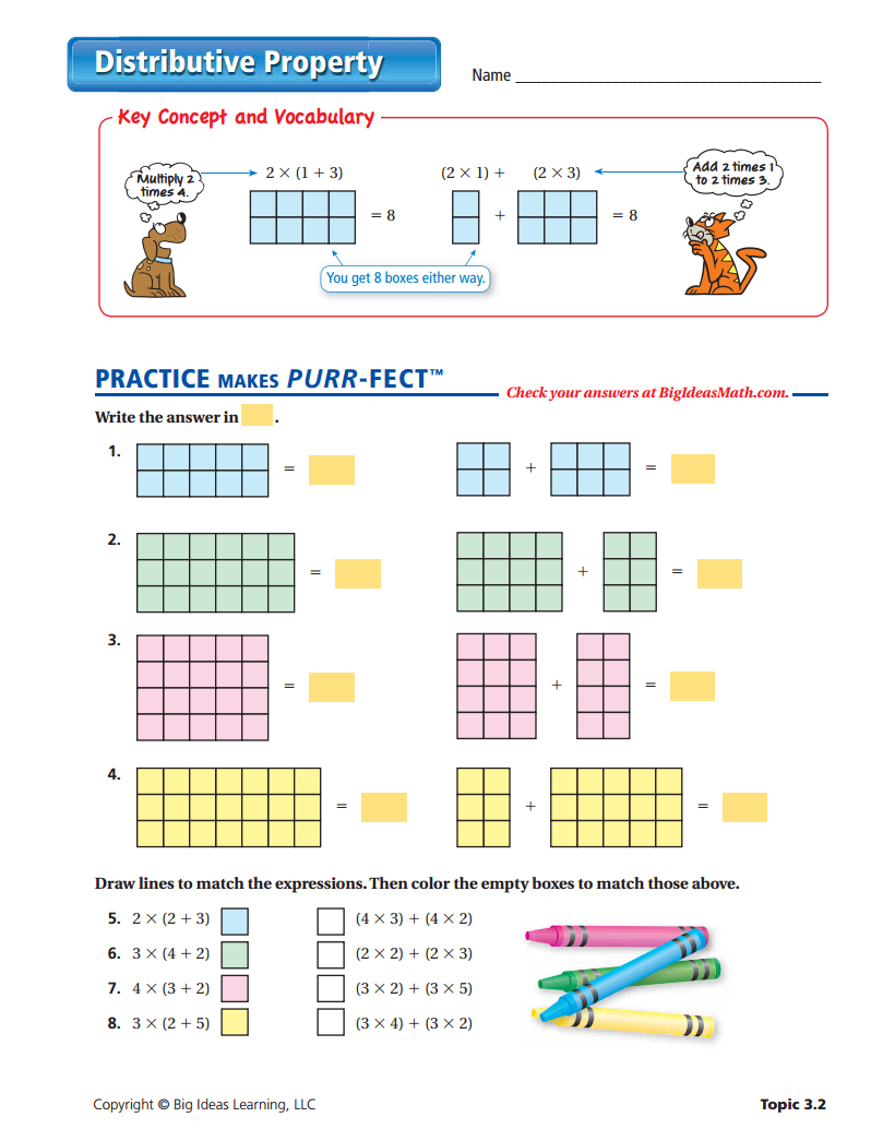 Distributive Property Multiplication 3rd Grade Worksheets Times 