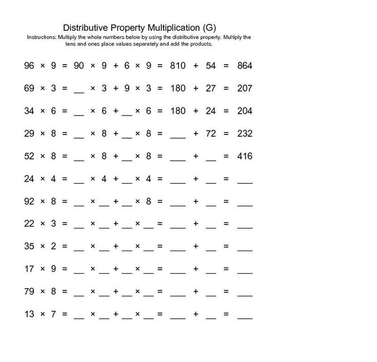 Distributive Property Of Multiplication Over Addition Worksheets 