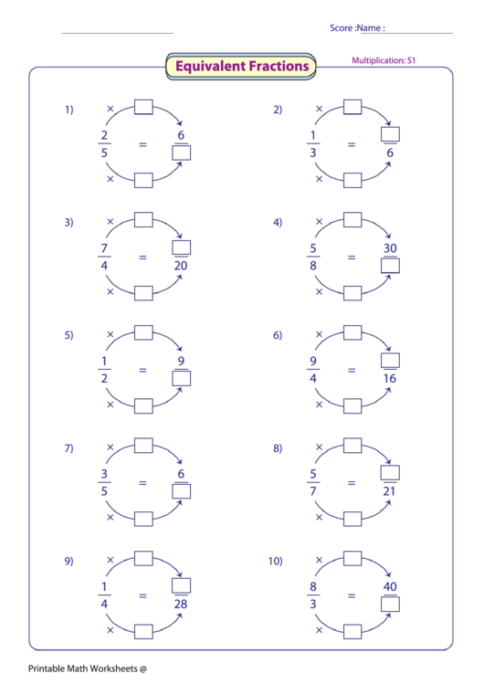 Equivalent Fractions Worksheet Printable Pdf Download