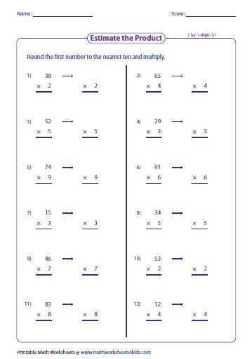 Estimating Products Quotients Worksheets Multiplication Facts 