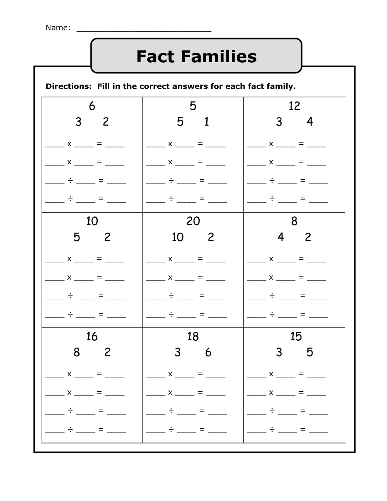 Fact Family Worksheets Printable Fact Family Worksheet Family 