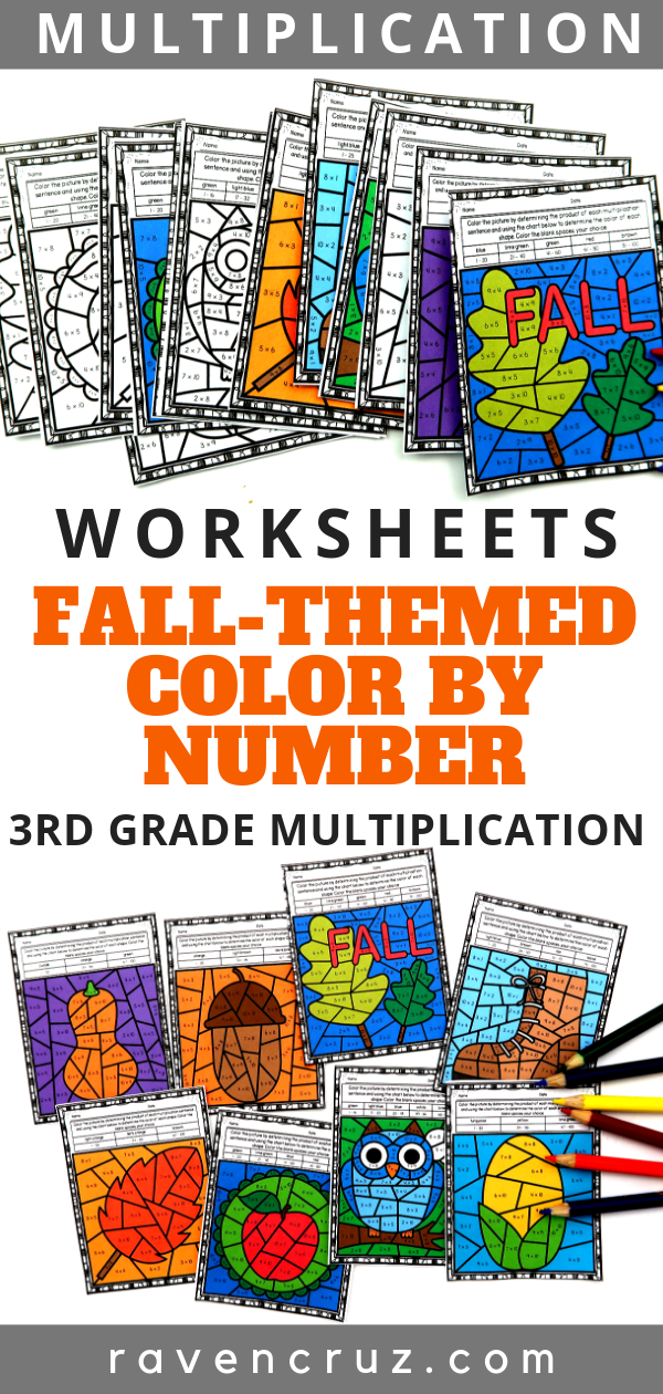 Fall Multiplication Color By Number Worksheets Fall Math Homeschool 