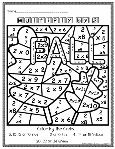 Multiplication Color By Number Free Printable Fall