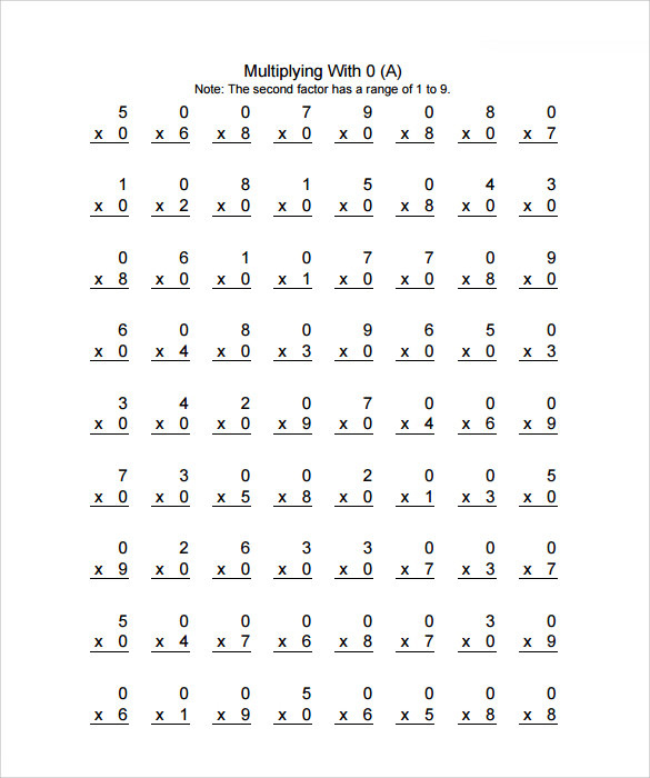 Free Multiplication Facts Worksheets