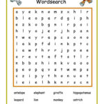 Free Easy Word Search African K5 Worksheets African Animals Easy