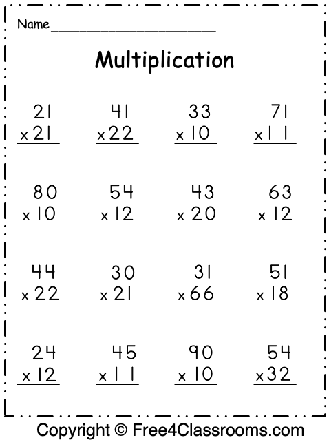 2-Digit By 2-Digit Multiplication Worksheet