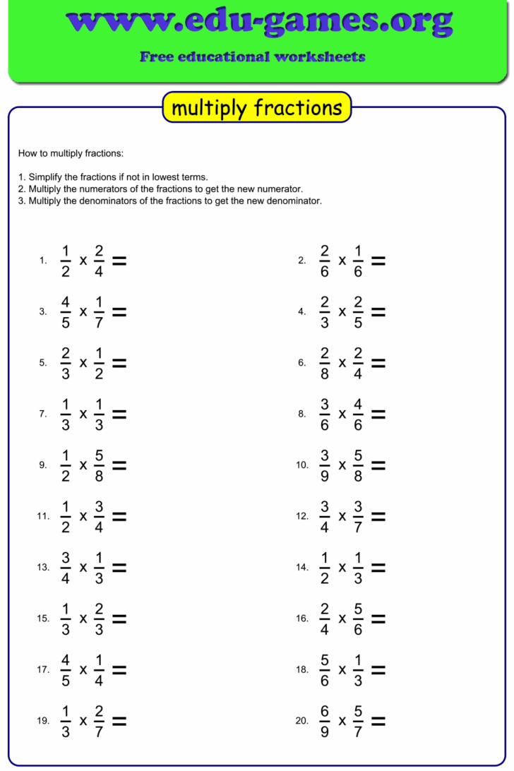 Fractions Multiplication Worksheets