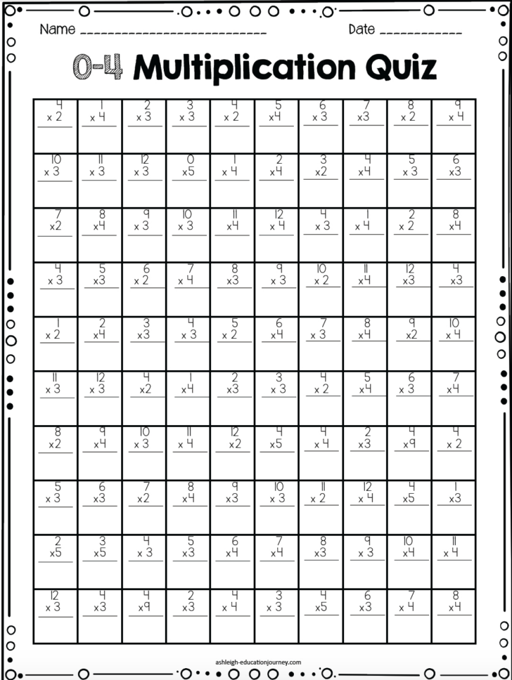 Multiplication Fact Quiz Printable