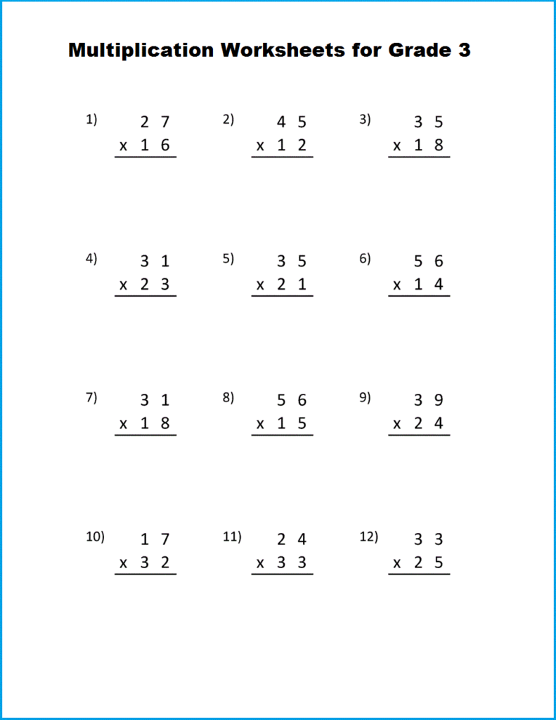 multiplication of whole numbers grade 3 worksheets