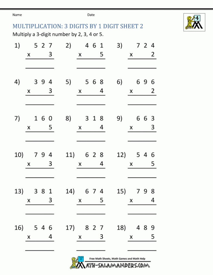 Multiplication Worksheets Grade 4 Free