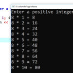 Generate Multiplication Table Of A Given Number In C Programming