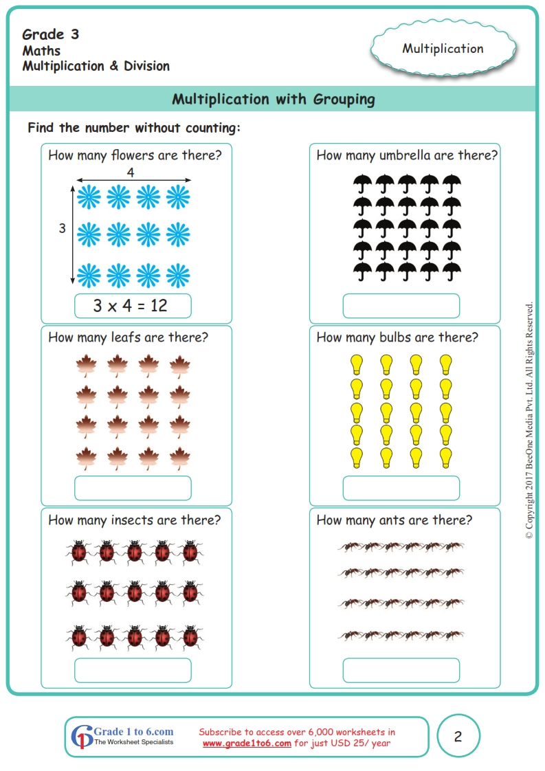 Grade 3 Multiplication By Grouping Worksheets www grade1to6