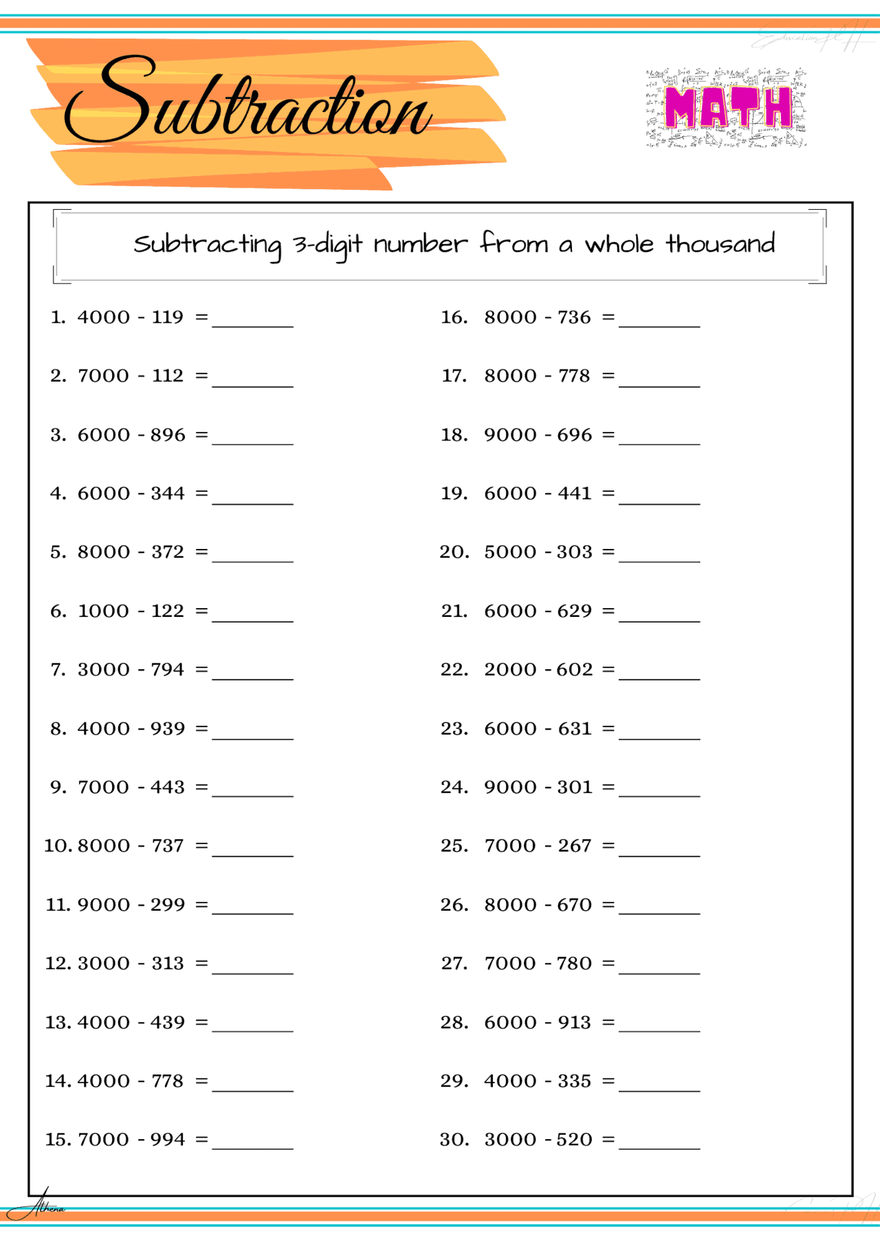Grade 4 Math Worksheet Subtraction Part 4 Education PH
