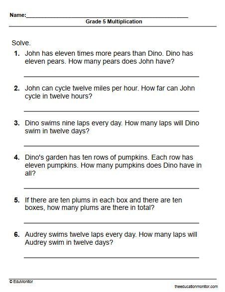 Grade 5 Multiplication Word Problems EduMonitor